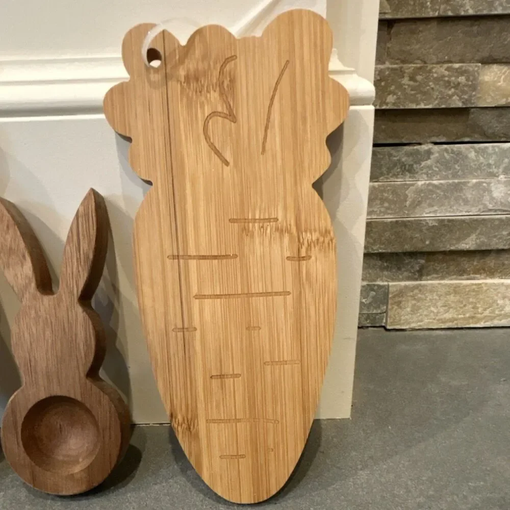 Hobby Lobby Easter Set of 2 Mini Carrot Wood Cutting Board & 1 Egg Holder